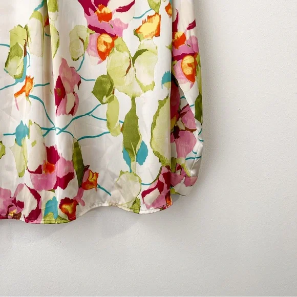 Zara Ivory Ecru Pink Floral Satin Blouse | Large - Picture 9 of 11